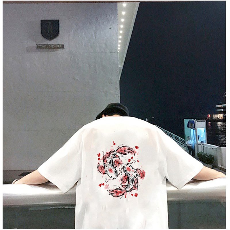 Áo thun nam tay lỡ 2 con cá chép form rộng vải dày mịn 2020T2605