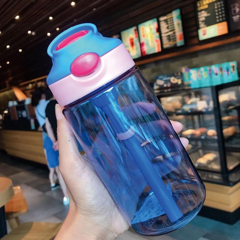 Bình Đựng Nước 480ml Có Ống Hút In Hoạt Hình Đáng Yêu Cho Bé