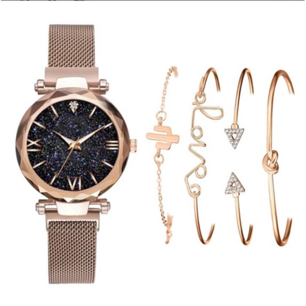 Đồng hồ nữ dây thép lưới chính hãng D-ZINER NT66 cao cấp thời trang tặng kèm combo vòng đeo tay