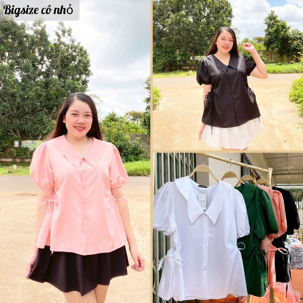 Áo Sơ Mi Kiểu Bigsize Nữ Rút Dây Chất Vải Lụa Mặc Mát Sang Chảnh Dễ Thương SM3