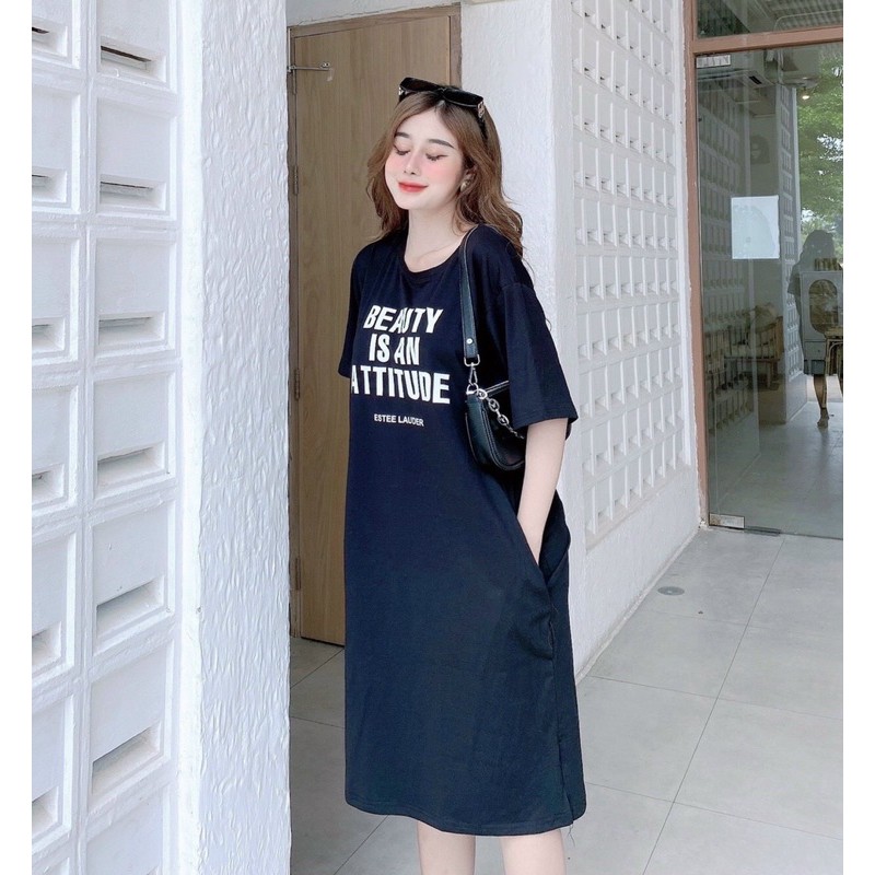 Đầm THUN THÁI form rộng có túi-xẻ tà (bao chất đẹp) | BigBuy360 - bigbuy360.vn