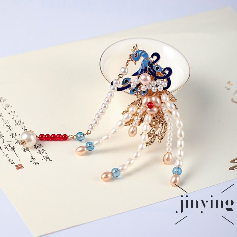 GETNOIVAS Kẹp Tóc Mỏ Vịt Đính Ngọc Trai Phối Tua Rua Phong Cách Retro Trung Hoa