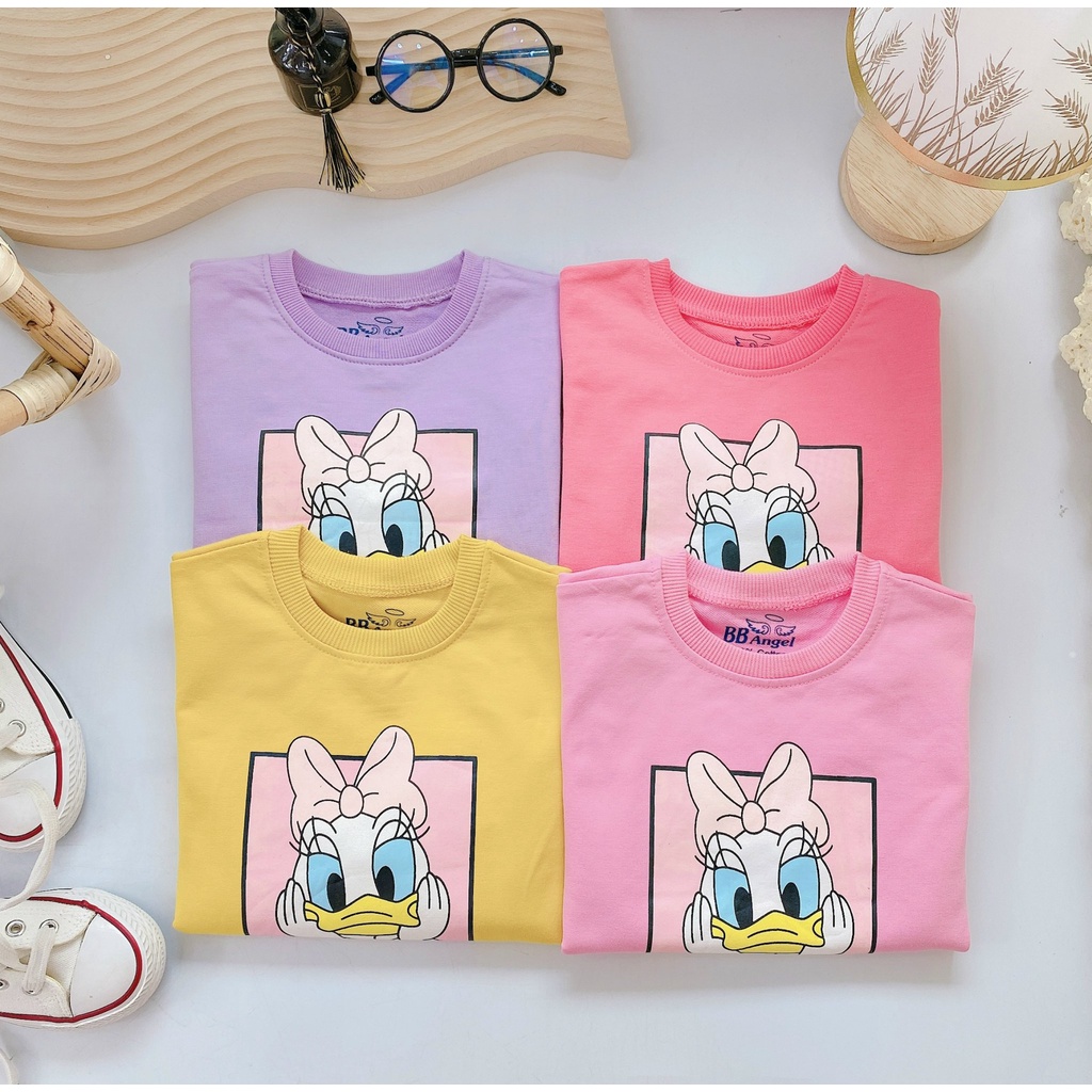 Áo thun dài tay bé gái chất nỉ da cá thương hiệu BB Angel, hình in daisy dễ thương