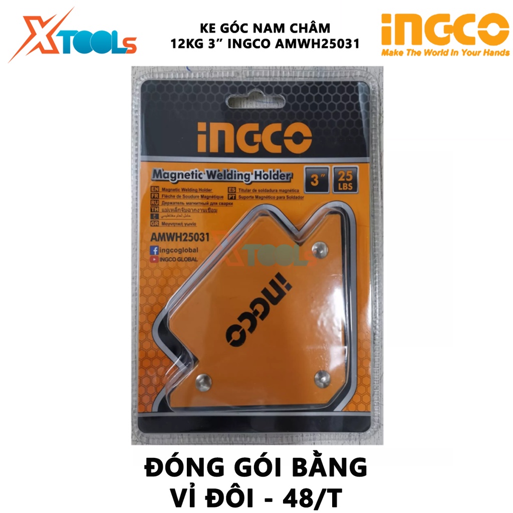 Ke góc hàn nam châm INGCO | ke nam châm Lực hút 25 - 75 Lbs~12-33 kg, Góc 45 °, 90 °, 135 °, Chất liệu Nam châm và thép