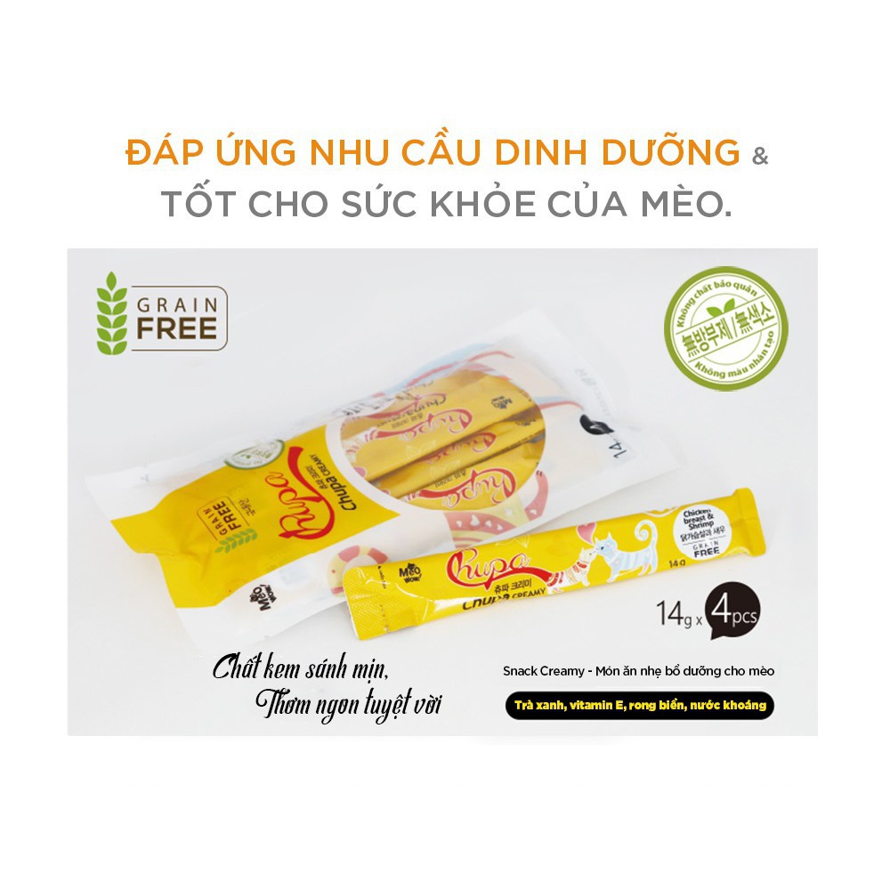 &quot;56g&quot;SỐT DINH DƯỠNG CHO MÈO CHUPA CREAMY ỨC GÀ &amp; TÔM ổ sung các vitamin, khoáng chất thiết yếu cho mèo,