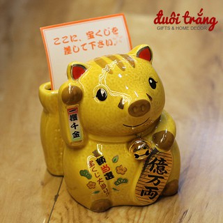 Heo sứ vàng đựng Danh thiếp 12cm "Ức Vạn Lượng"