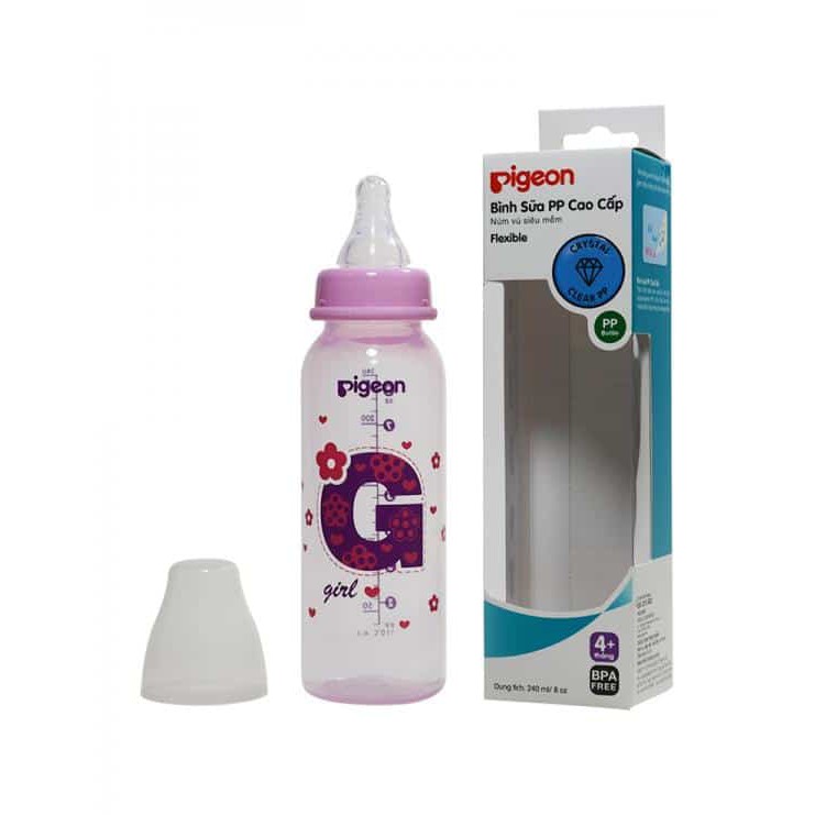 Bình sữa Pigeon GIRL cổ chuẩn (cổ hẹp) nhựa PP cao cấp 120ml / 240ml (Thương hiệu Nhật Bản)