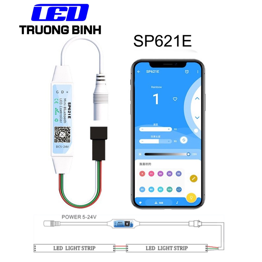SP621E BỘ ĐIỀU KHIỂN LED FULL MÀU ARGB WS2812B WS2811 UCS1903 HỖ TRỢ APP BLUETOOTH