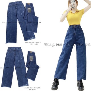 Quần Jeans Suông Cạp Siêu Cao Qua Rốn /Quần Ống Rộng Jean Co Giãn Basic Xanh Đậm Cào - THÂN NỐI ĐẸP LẠ