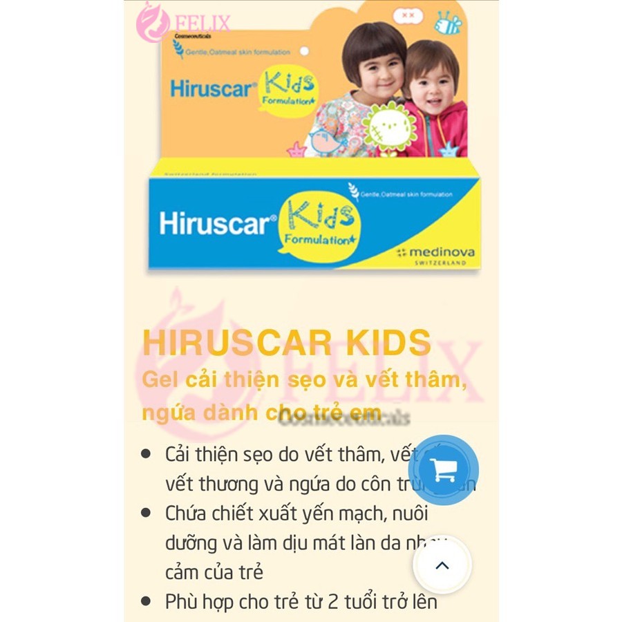 Gel cải thiện sẹo và vết thâm ngứa trẻ em Hiruscar Kids 10g