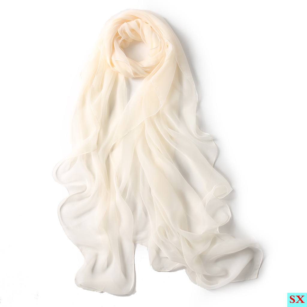 Khăn Choàng Lụa Chiffon Siêu Mỏng Nhẹ Màu Trơn Dáng Dài Chống Nắng / Bãi Biển Mùa Xuân Hè