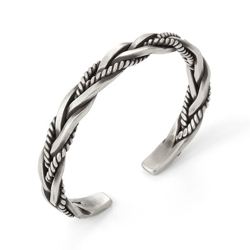 Vòng Tay Dây Bện Màu Bạc Phong Cách Thái JP5 Cho Nam