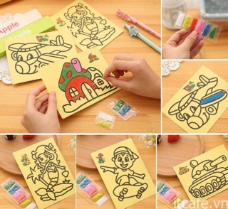 Tranh Cát khổ A4 xe cộ, con vật, cây cối, công chúa dễ thương