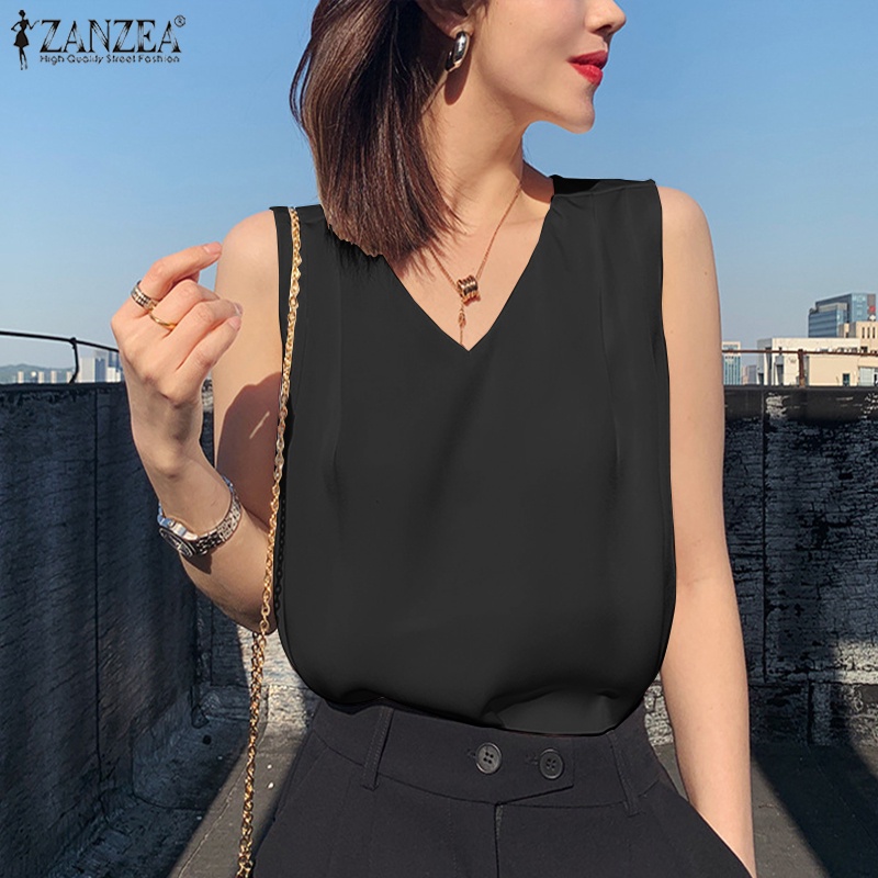 Áo kiểu ZANZEA satin không tay cổ chữ V thời trang dành cho nữ