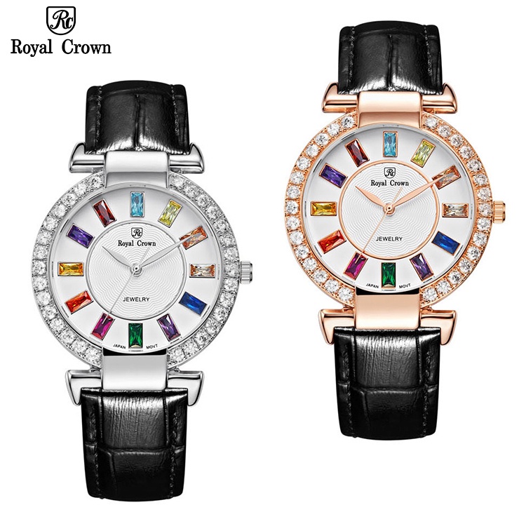 Đồng Hồ Nữ Chính Hãng Dây Da Royal Crown 4604 Chống Nước Chống Xước
