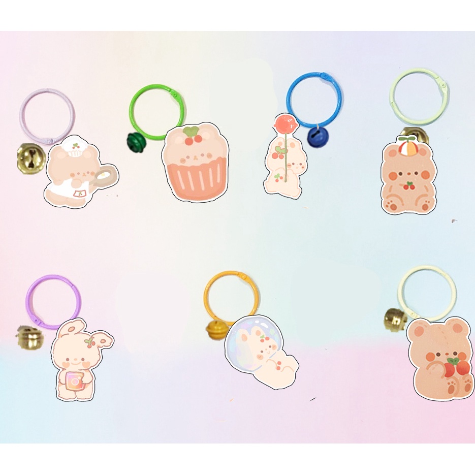 Móc khoá gấu trúc manh lan phúc bảo hoa hoa dẹt vòng MKI45 gấu thỏ cherry berry cute dễ thương