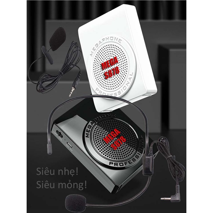 MÁY TRỢ GIẢNG MEGA S878 MEGAPHONE SIÊU MỎNG, SIÊU NHỎ GỌN, LOA ÂM THANH LỚN