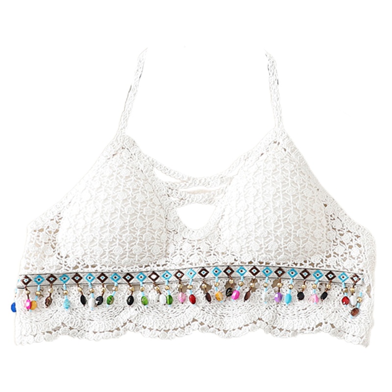 Brroa Áo Ngực Bikini Dệt Kim Hở Lưng Có Mút Đệm Hình Hoa Hồng Đan Móc Tua Rua Nhiều Màu Sắc Gợi Cảm Cho Nữ