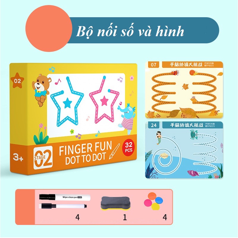 Bộ tập tô vẽ thông minh xoá được, đồ chơi giáo dục sớm cho bé, nét cơ bản, nối số montessori rèn luyện tính kiên trì