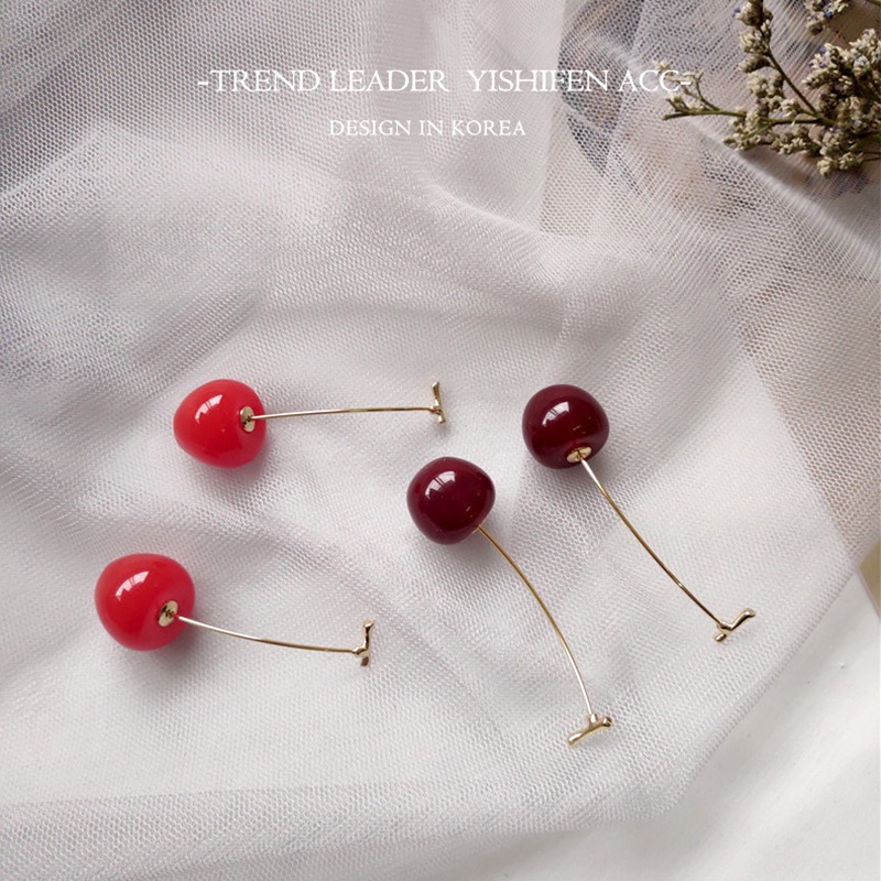 Khuyên Tai Hình Trái Cherry Màu Đỏ Rượu Vang Đỏ Bằng Nhựa Resin Dễ Thương Dành Cho Bạn Gái