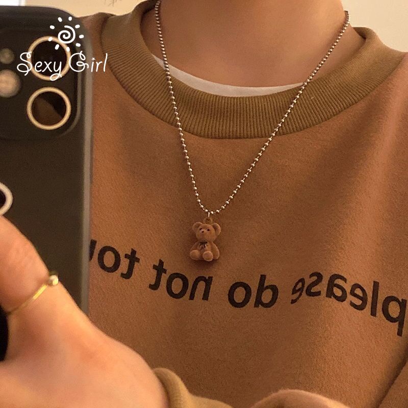 Dây chuyền mặt hình gấu Teddy phong cách hip hop đơn giản cá tính cho nữ
