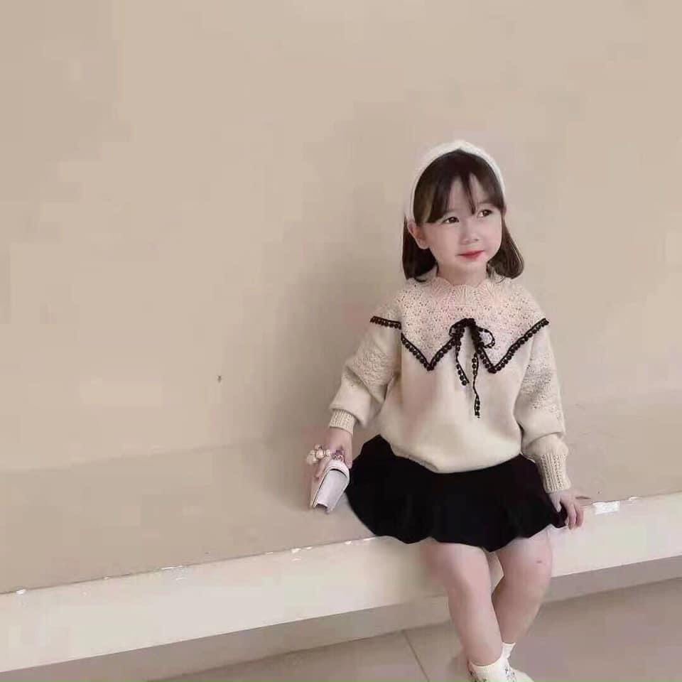 Áo Len Cho Bé Gái Áo Len Bé Gái Hàn Quốc Đính Nơ Xinh Xắn Điệu Đà Chất Liệu Dày Dặn Dành Cho Bé từ 18-30kg ( ẢNH THẬT)