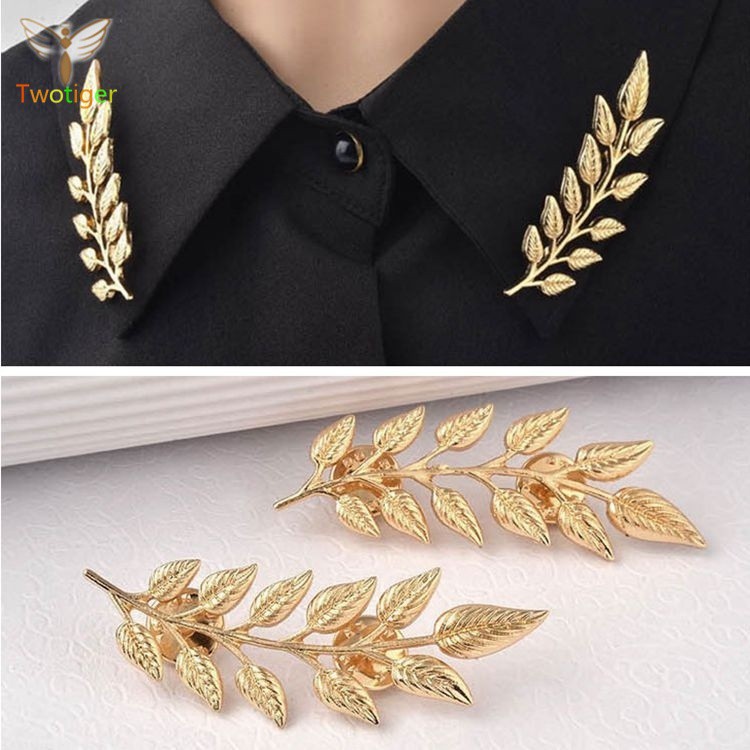 2Pcs/Kit Fashion Jewellery Couples Gold-Plating Leaf Brooch Collar Pin Suit Tie ...