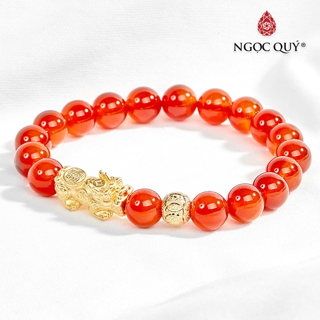 Vòng Mã Não Đỏ Phối Tỳ Hưu Bạc Mạ Vàng 24K Size Hạt 8mm - Ngọc Quý