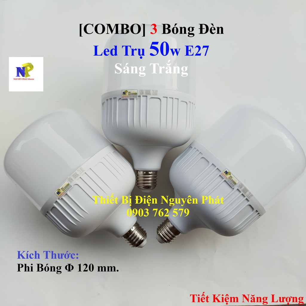 3 Bóng Đèn Led Trụ 50w E27 Ánh Sáng Trắng - Tiết Kiệm Năng Lượng