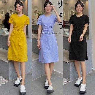 Đầm midi xoắn eo xẻ tà 2 bên