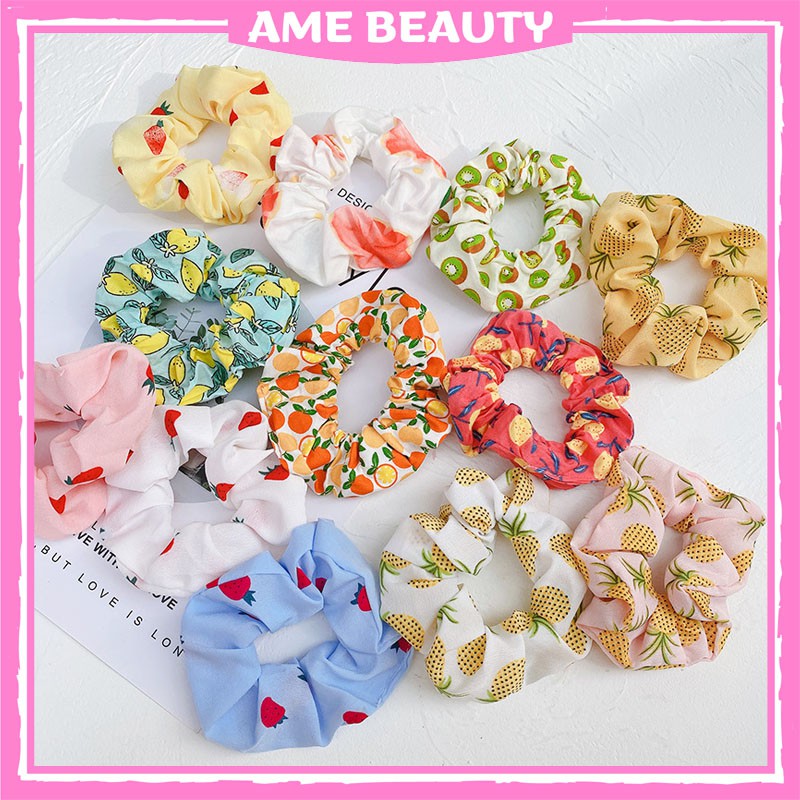 Dây buộc tóc scrunchies trái cây , dây cột tóc scrunchies trái tim dễ thương Ame Beauty