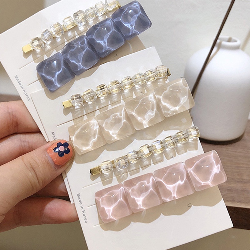 Set 2 Kẹp Tóc Hình Vuông Đính Đá Pha Lê Phong Cách Hàn Quốc