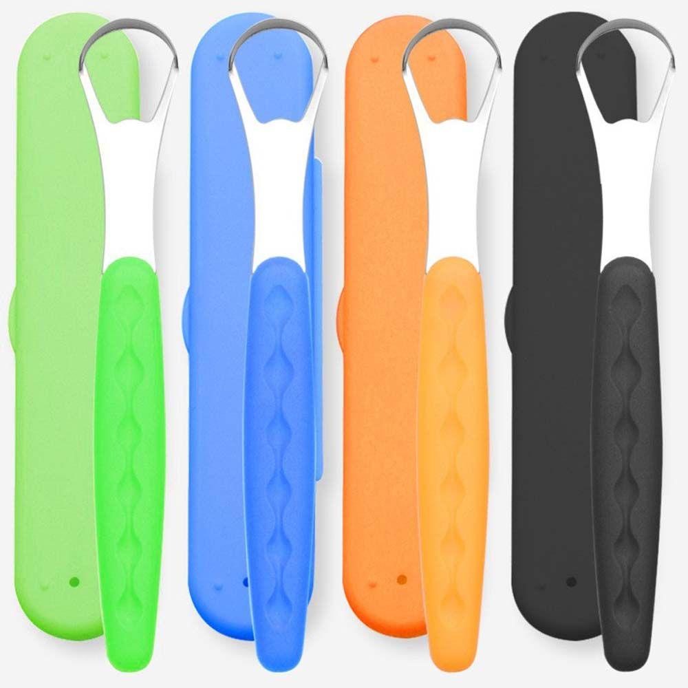 Dụng Cụ Cạo Lưỡi Chăm Sóc Răng Miệng Bằng Thép Không Gỉ Chống Trượt Kèm Hộp Đựng Vệ Sinh