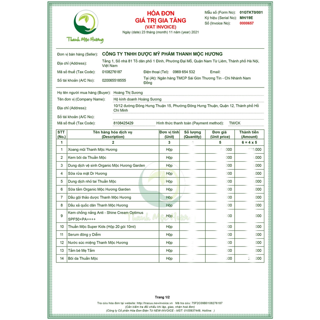 Kem bôi da Thuần Mộc 16g  Thanh Mộc Hương thành phần thiên nhiên