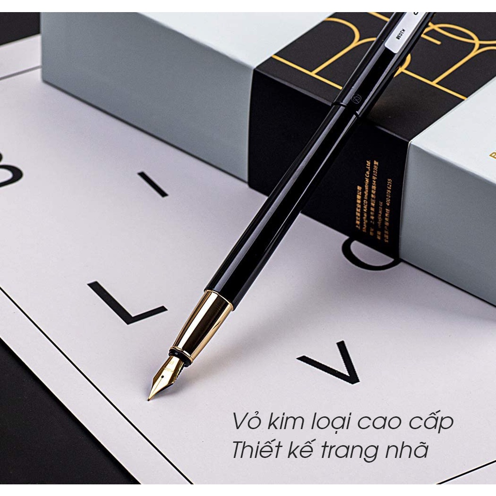 [Hỏa Tốc HCM] Bút Máy KACO BRIO Vỏ Kim loại - Kèm Hộp đựng, 2 Ống mực, 1 Ống bơm mực