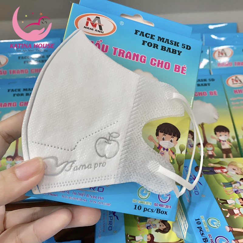 Khẩu trang cho bé y tế 3 lớp kháng khuẩn 5D mask Famapro Nam Anh, lọc bụi, không hầm bí, dây đeo mềm mại cho bé