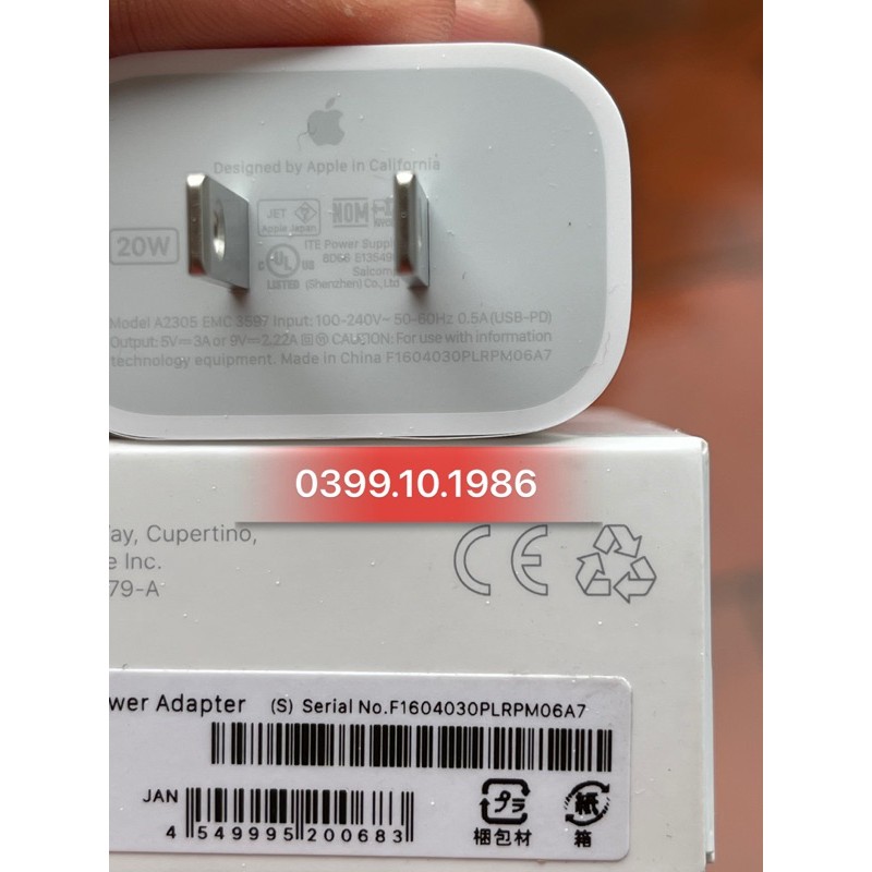 Củ sạc nhanh 20w PD 3.0 chính hãng Apple ( BH 6 tháng )