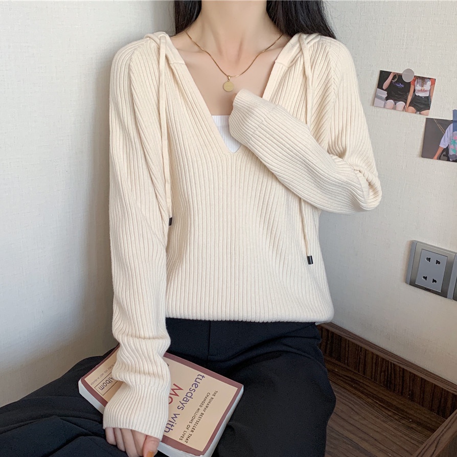 SUXI Áo Sweater Dệt Kim Có Mũ Trùm Tay Dài Dáng Rộng Vải Mềm Màu Trơn Kiểu Hàn Quốc Dễ Thương Cho Bạn Gái