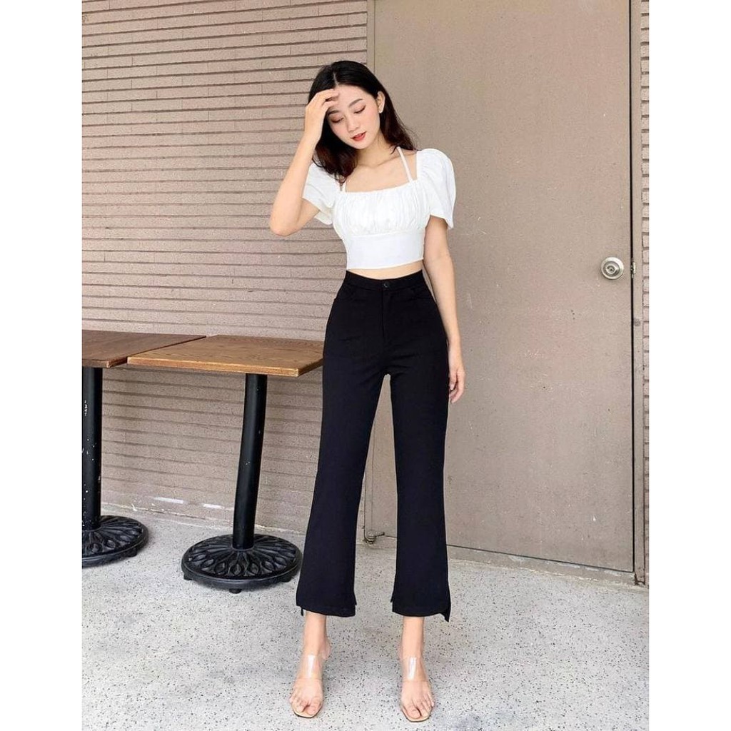 Áo Croptop Dây Đan Chéo Lưng Có Tay YUMMY (TRẮNG)
