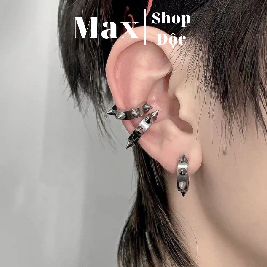 Khuyên Tai Unisex Không Cần Bấm Lỗ GIÁ 1 CHIẾC Tròn Đinh Tán Gai Nhọn Unisex Thép Titan Không Gỉ Phong Cách Punk Gothic