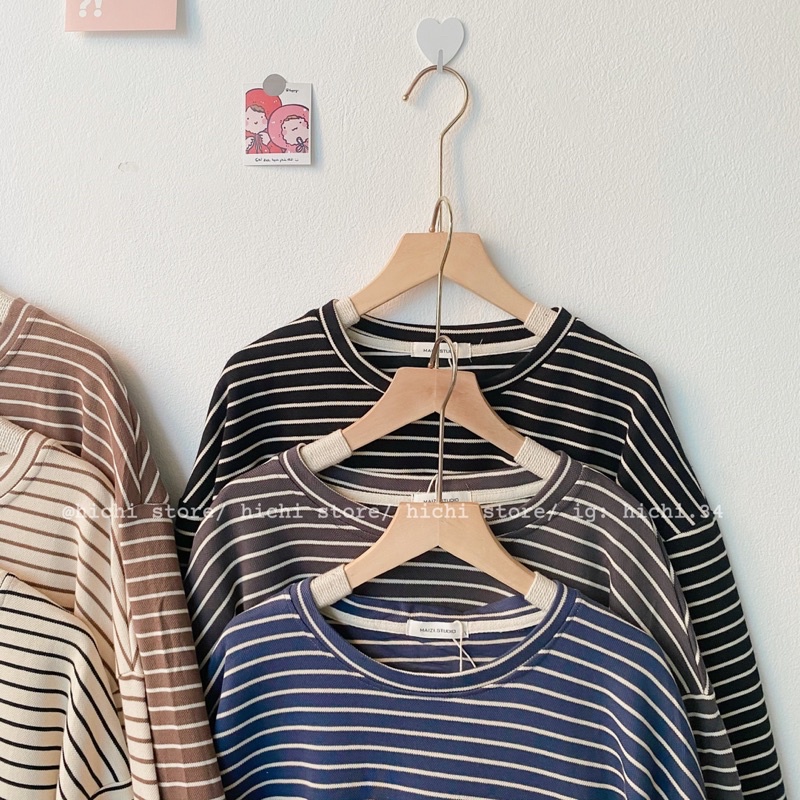 Áo thun dài tay sweater kẻ ngang mazi 6 màu hàn quốc hichi | BigBuy360 - bigbuy360.vn