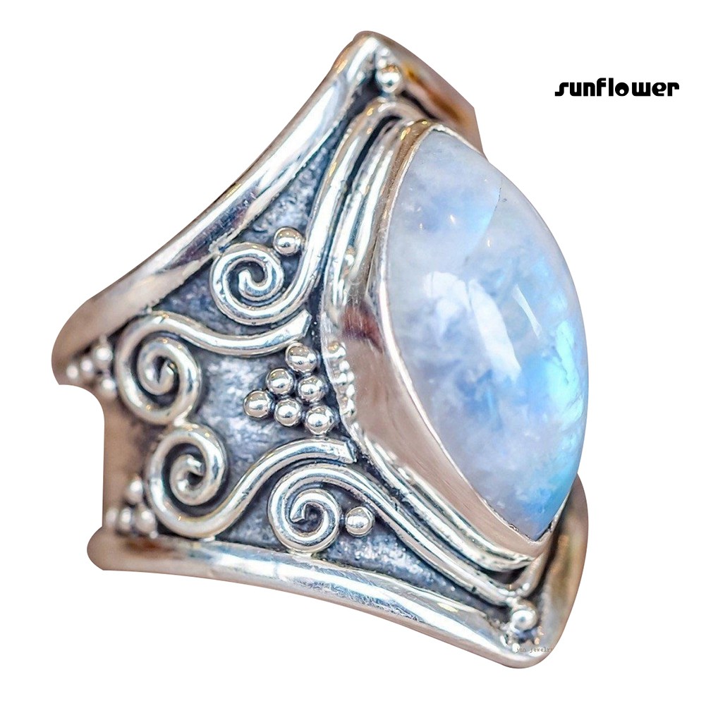 Nhẫn Đính Hôn Đính Đá Mặt Trăng Phong Cách Vintage Dành Cho Nữ