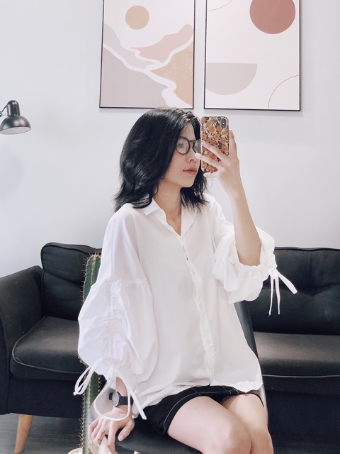 Áo sơ mi trắng tay bồng rút dây | BigBuy360 - bigbuy360.vn
