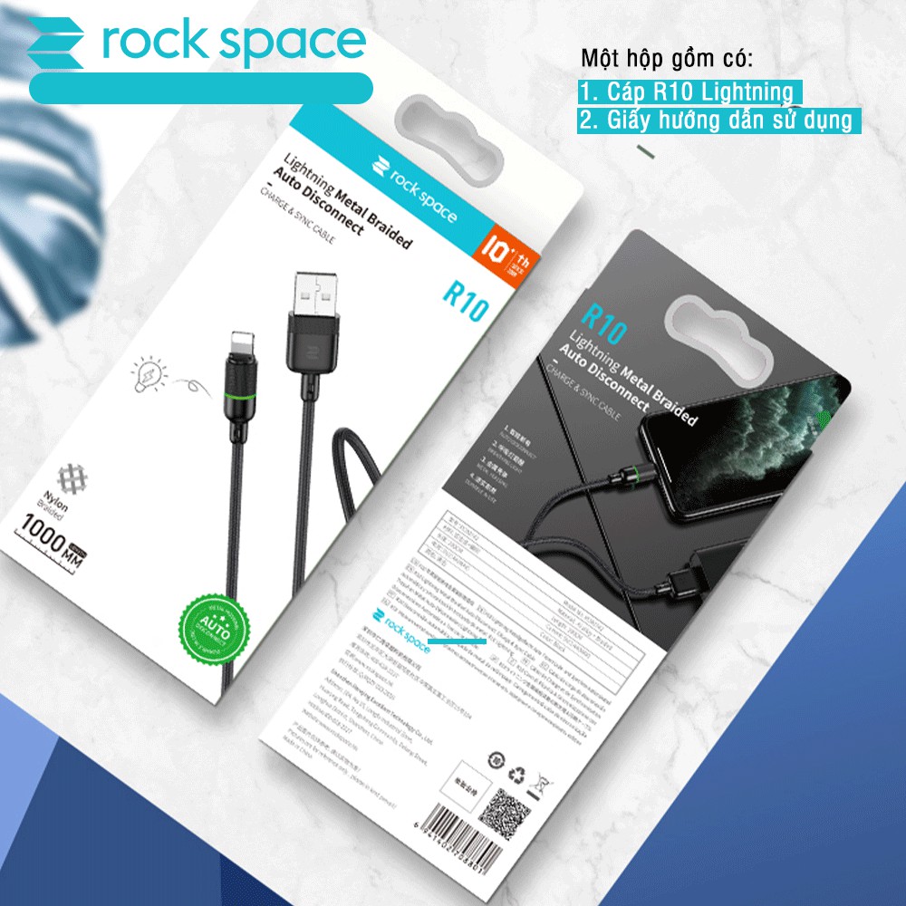 Dây cáp sạc nhanh 2.4A tự ngắt Lightning hiệu ROCK R10  cho iPhone / iPad smart LED và cơ chế tự ngắt - Chính hãng