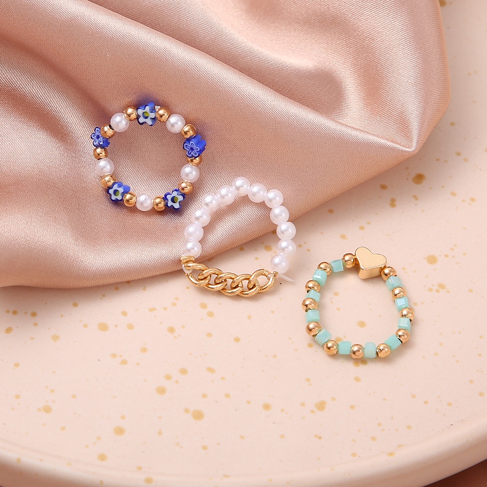 Set nhẫn đeo tay đính ngọc trai nhân tạo xinh xắn nhiều màu