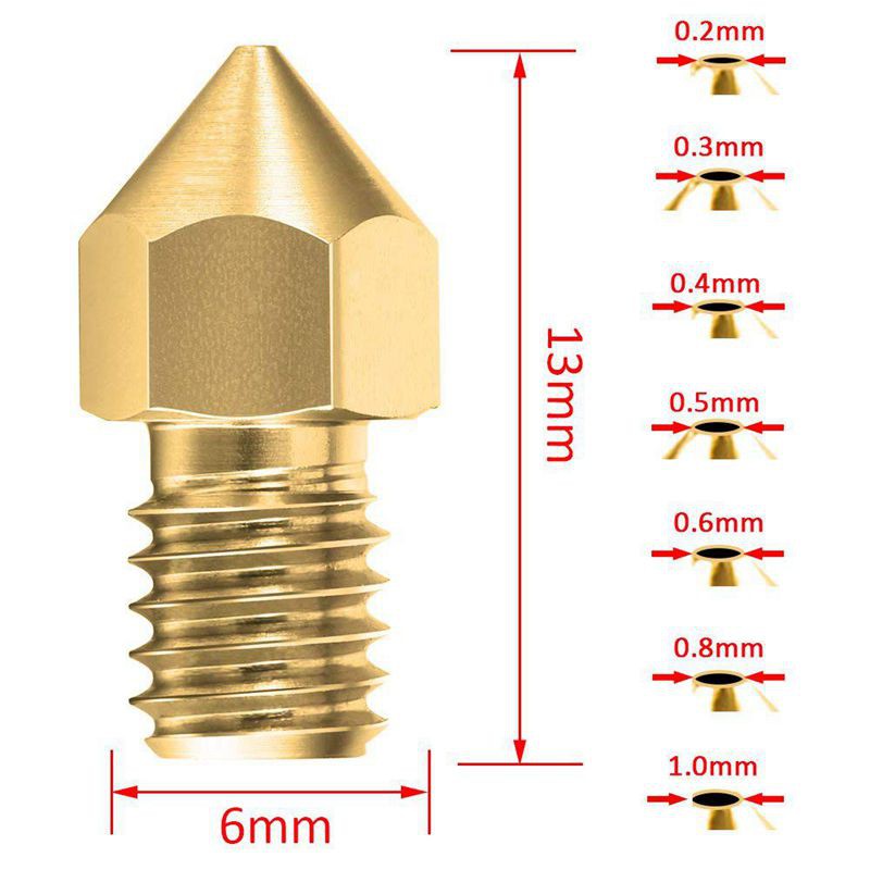 CR Bộ 22 Đầu Phun Mk8 0.2mm, 0.3mm, 0.4mm, 0.5mm, 0.6mm, 0.8mm, 1.0mm Cho Máy In 3d