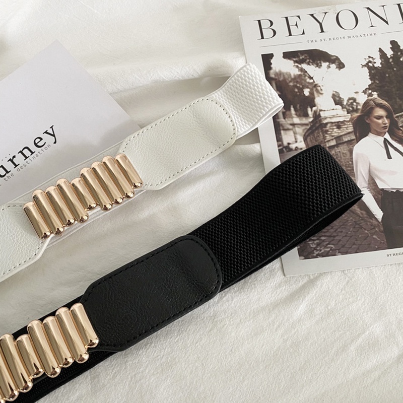 Dây thắt lưng nylon co giãn phối khóa kim loại màu trắng/ đen thời trang dành cho nữ