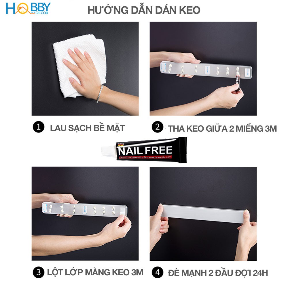 Thanh treo dao nam châm Inox 304 không rỉ sét dán tường gạch men kèm keo dán Sealant Fix - có 3 kích thước - HOBBY TT