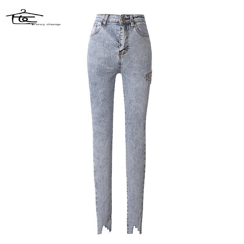 Hàng Có Sẵn Bán Chạy~Quần Jean Dài Đến Mắt Cá Chân Eo Cao Ôm Chân Rách Gối Màu Sáng Phong Cách Mùa Xuân Thời Thượng 2022 Cho Nữ