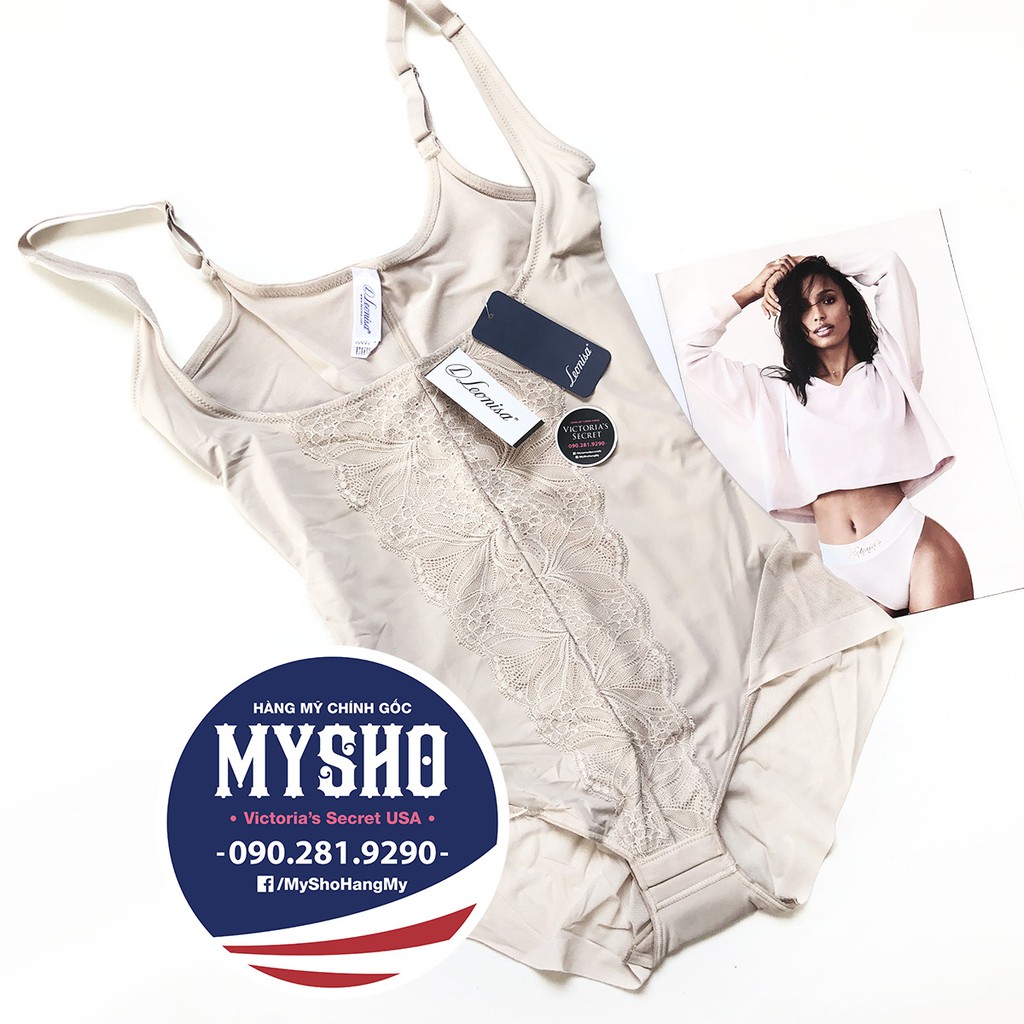 Size S, M - Quần nịt bụng toàn thân phối ren Leonisa, có dây gắn lên vai - Hàng nhập USA